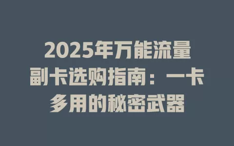 2025年万能流量副卡选购指南：一卡多用的秘密武器