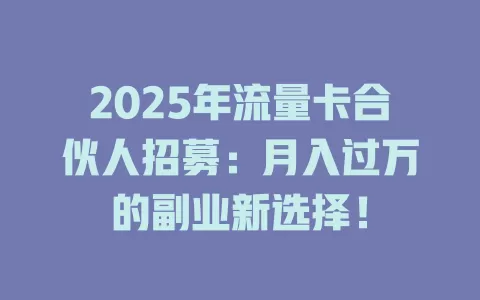2025年流量卡合伙人招募：月入过万的副业新选择！