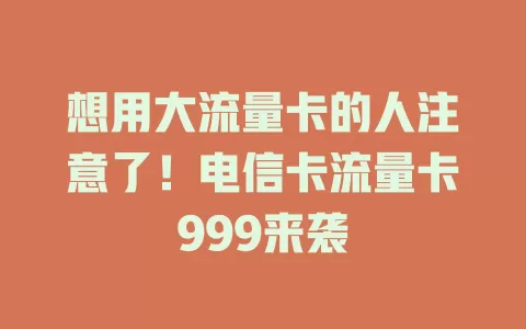 想用大流量卡的人注意了！电信卡流量卡999来袭