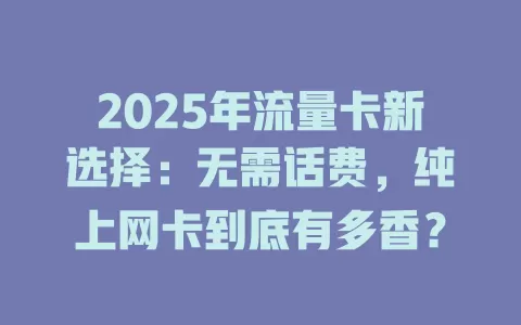 2025年流量卡新选择：无需话费，纯上网卡到底有多香？