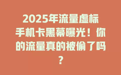 2025年流量虚标手机卡黑幕曝光！你的流量真的被偷了吗？