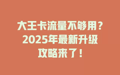 大王卡流量不够用？2025年最新升级攻略来了！