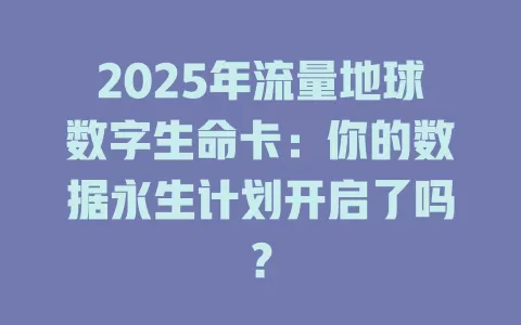 2025年流量地球数字生命卡：你的数据永生计划开启了吗？