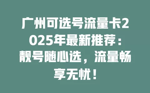 广州可选号流量卡2025年最新推荐：靓号随心选，流量畅享无忧！