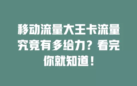 移动流量大王卡流量究竟有多给力？看完你就知道！