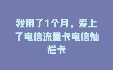 我用了1个月，爱上了电信流量卡电信灿烂卡