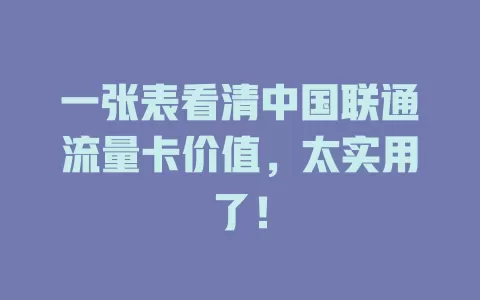 一张表看清中国联通流量卡价值，太实用了！