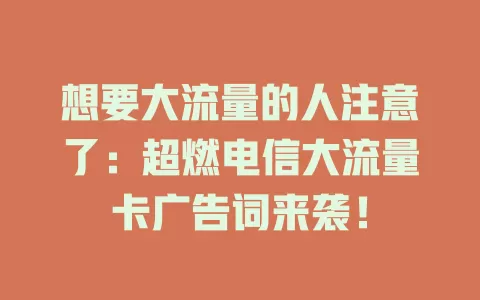 想要大流量的人注意了：超燃电信大流量卡广告词来袭！