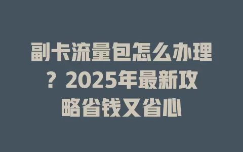 副卡流量包怎么办理？2025年最新攻略省钱又省心