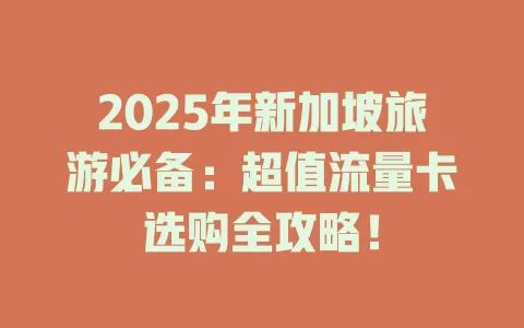 2025年新加坡旅游必备：超值流量卡选购全攻略！