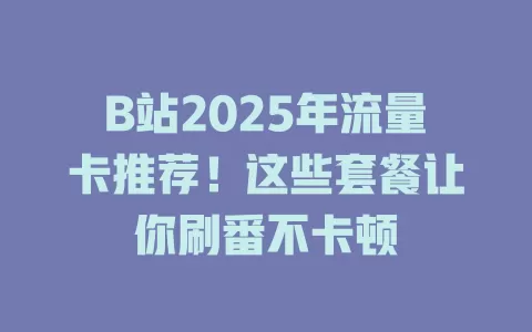 B站2025年流量卡推荐！这些套餐让你刷番不卡顿