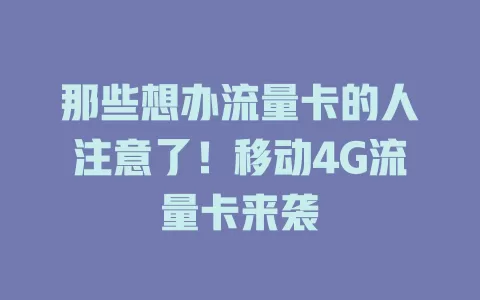 那些想办流量卡的人注意了！移动4G流量卡来袭