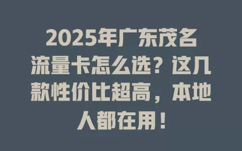 2025年广东茂名流量卡怎么选？这几款性价比超高，本地人都在用！