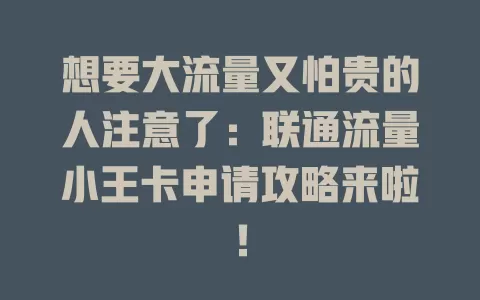 想要大流量又怕贵的人注意了：联通流量小王卡申请攻略来啦！