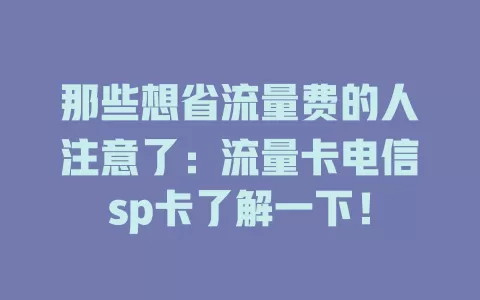 那些想省流量费的人注意了：流量卡电信sp卡了解一下！