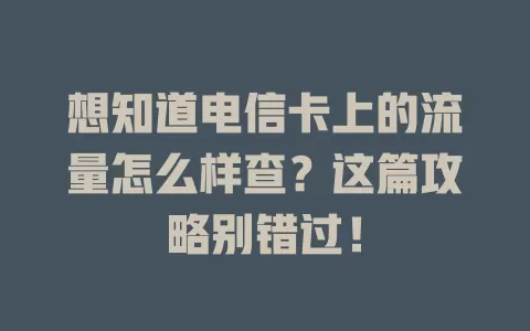 想知道电信卡上的流量怎么样查？这篇攻略别错过！