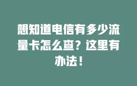 想知道电信有多少流量卡怎么查？这里有办法！