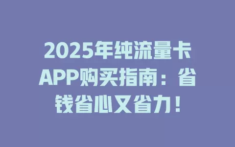 2025年纯流量卡APP购买指南：省钱省心又省力！