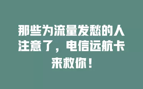 那些为流量发愁的人注意了，电信远航卡来救你！