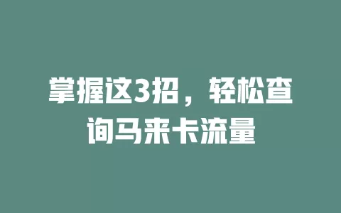 掌握这3招，轻松查询马来卡流量