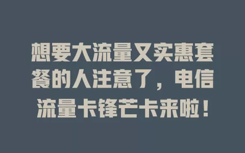 想要大流量又实惠套餐的人注意了，电信流量卡锋芒卡来啦！