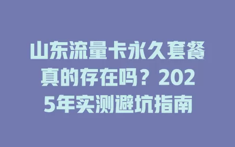 山东流量卡永久套餐真的存在吗？2025年实测避坑指南