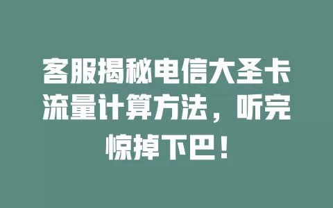 客服揭秘电信大圣卡流量计算方法，听完惊掉下巴！