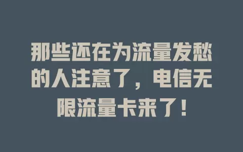 那些还在为流量发愁的人注意了，电信无限流量卡来了！