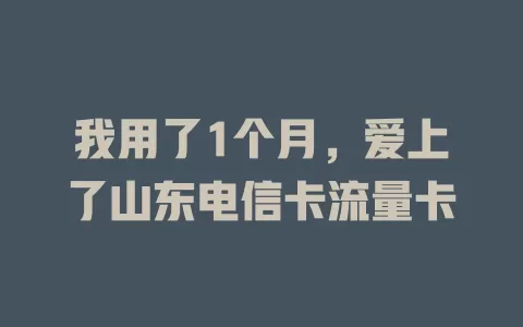我用了1个月，爱上了山东电信卡流量卡