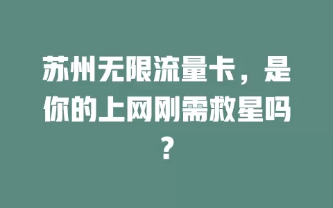苏州无限流量卡，是你的上网刚需救星吗？