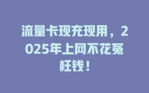 流量卡现充现用，2025年上网不花冤枉钱！