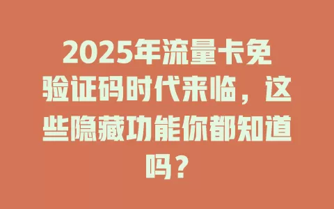 2025年流量卡免验证码时代来临，这些隐藏功能你都知道吗？