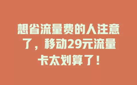 想省流量费的人注意了，移动29元流量卡太划算了！