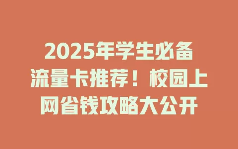2025年学生必备流量卡推荐！校园上网省钱攻略大公开