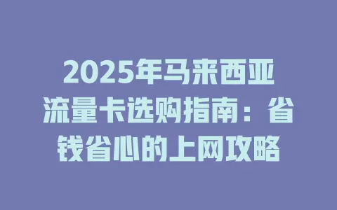 2025年马来西亚流量卡选购指南：省钱省心的上网攻略