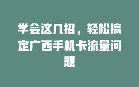 学会这几招，轻松搞定广西手机卡流量问题