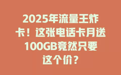 2025年流量王炸卡！这张电话卡月送100GB竟然只要这个价？