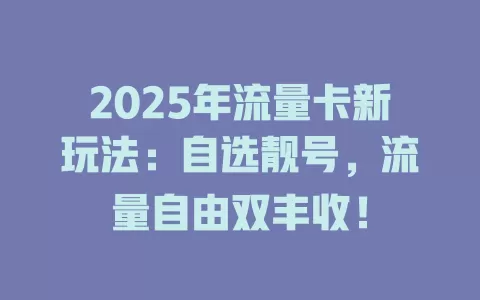 2025年流量卡新玩法：自选靓号，流量自由双丰收！