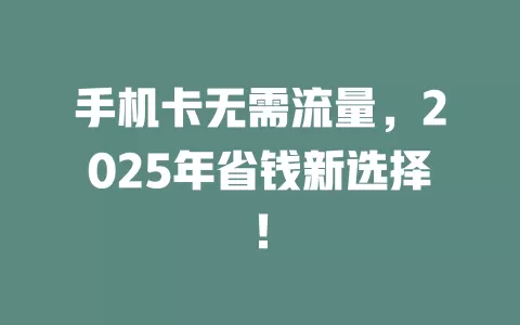 手机卡无需流量，2025年省钱新选择！