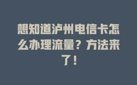 想知道泸州电信卡怎么办理流量？方法来了！