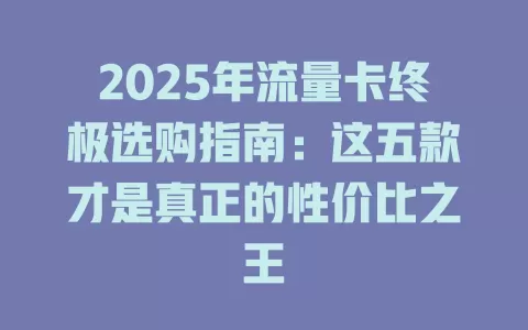 2025年流量卡终极选购指南：这五款才是真正的性价比之王