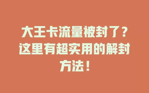 大王卡流量被封了？这里有超实用的解封方法！