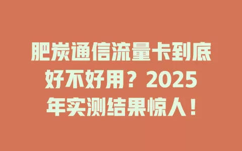 肥炭通信流量卡到底好不好用？2025年实测结果惊人！
