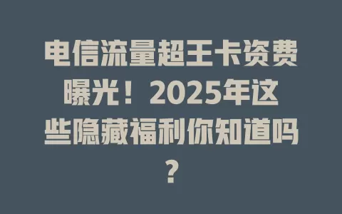 电信流量超王卡资费曝光！2025年这些隐藏福利你知道吗？
