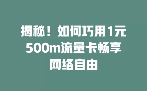 揭秘！如何巧用1元500m流量卡畅享网络自由