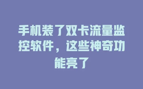 手机装了双卡流量监控软件，这些神奇功能亮了