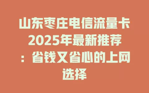 山东枣庄电信流量卡2025年最新推荐：省钱又省心的上网选择