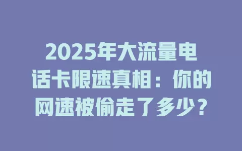 2025年大流量电话卡限速真相：你的网速被偷走了多少？