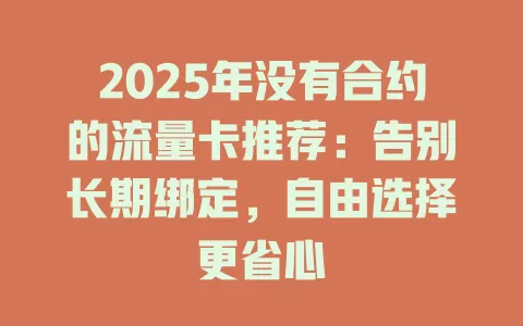 2025年没有合约的流量卡推荐：告别长期绑定，自由选择更省心