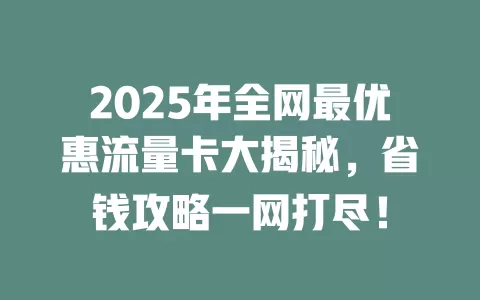 2025年全网最优惠流量卡大揭秘，省钱攻略一网打尽！